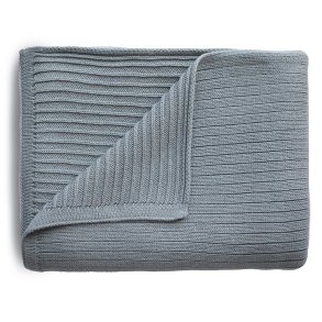 Mushie strikkede tppe - Knitted Baby Blanket - Ribbed Smoke